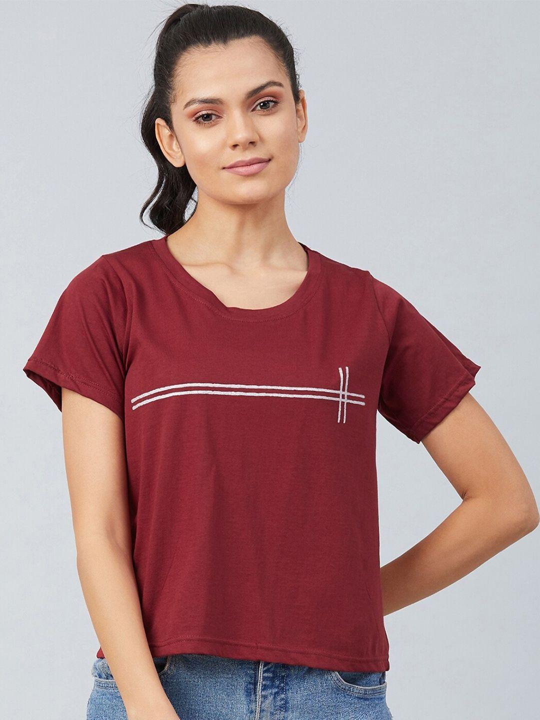 chimpaaanzee women maroon solid pure cotton t-shirt
