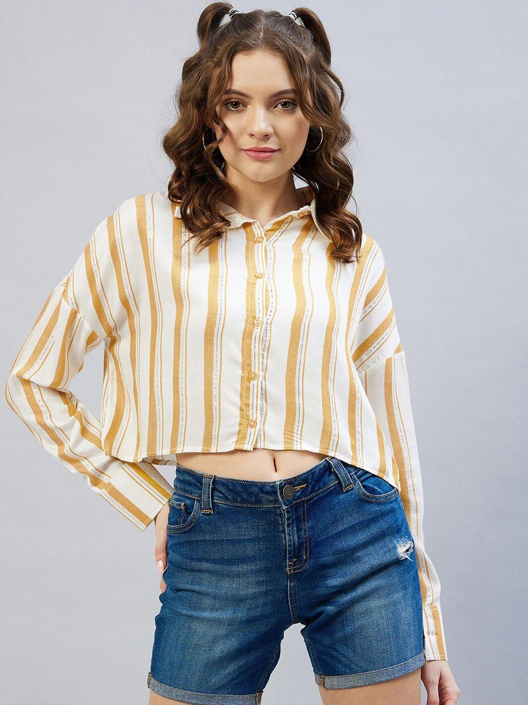 chimpaaanzee women mustard relaxed striped casual shirt