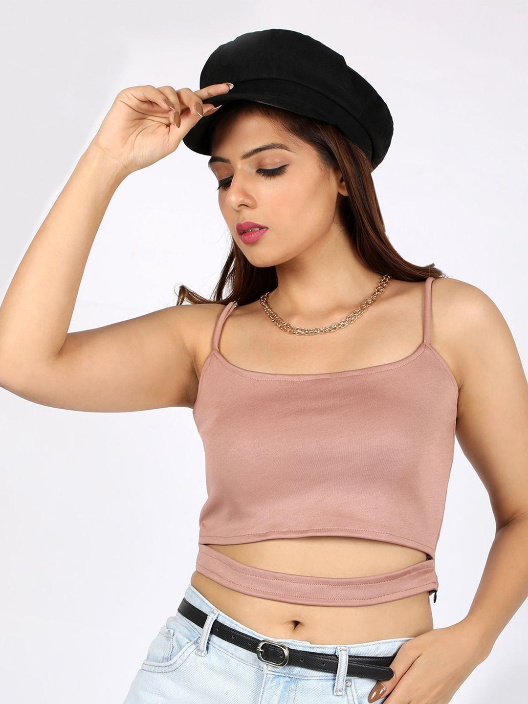 chimpaaanzee women pink cutout waist crop top