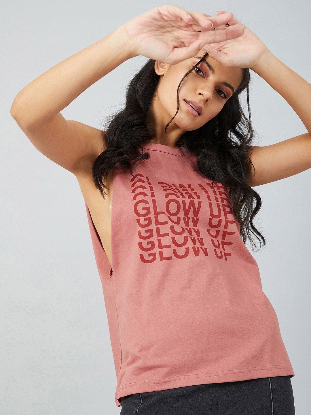 chimpaaanzee women pink typography printed t-shirt