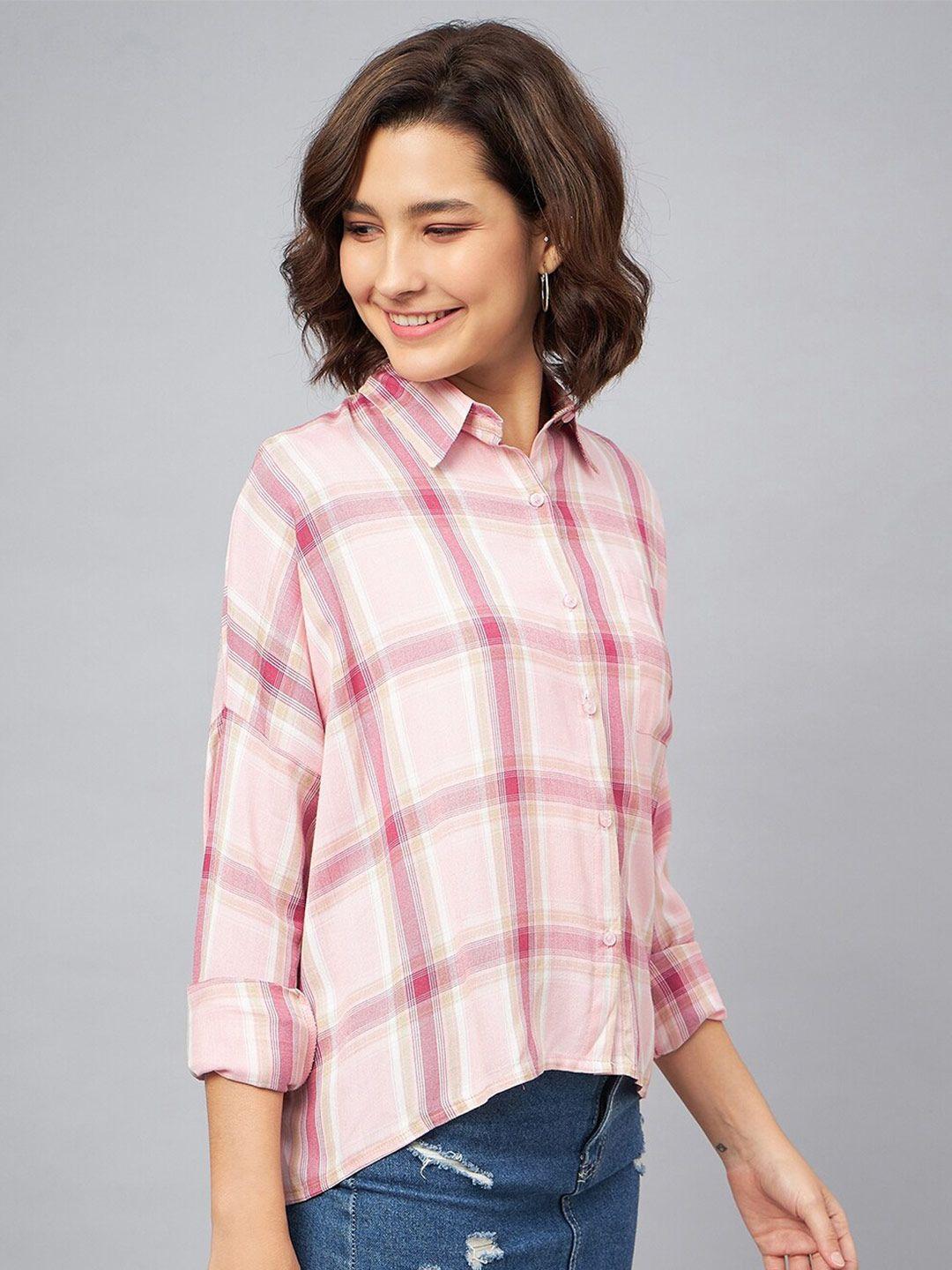 chimpaaanzee women tartan checked oversized casual shirt