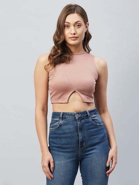 chimpanzee dusty pink slim fit crop top