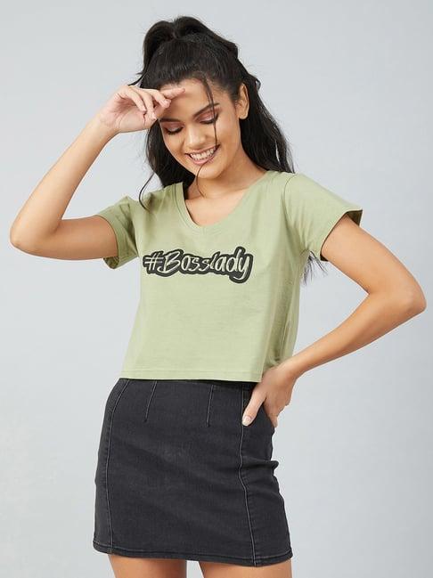 chimpanzee light green printed crop t-shirt