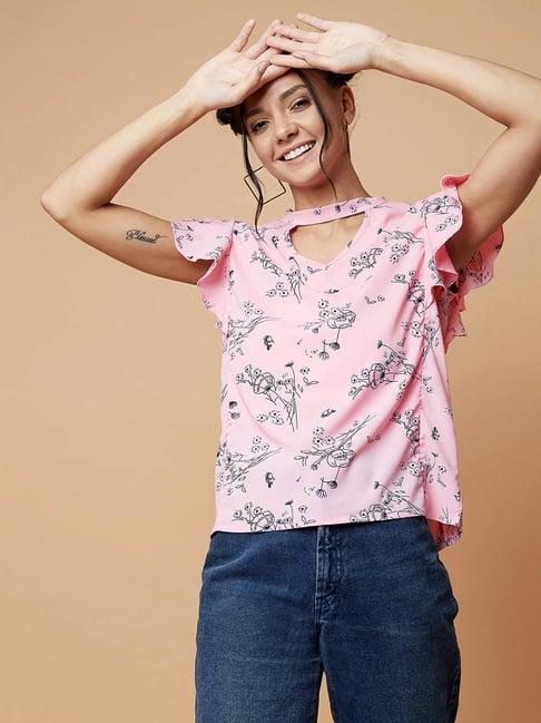 chimpanzee pink floral print top