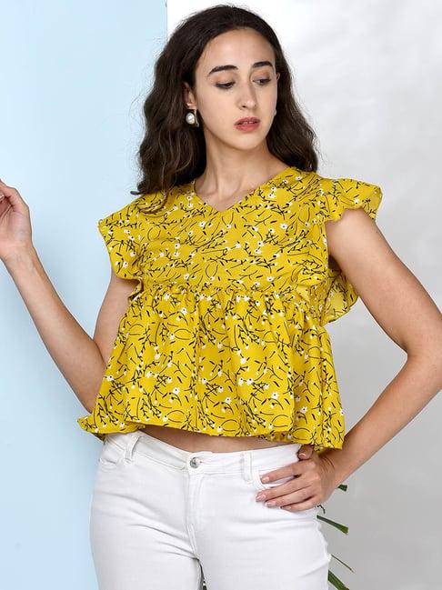 chimpanzee yellow floral print crop top