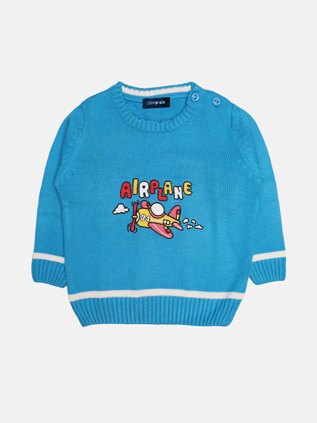 chimprala boys blue & red typography printed pullover