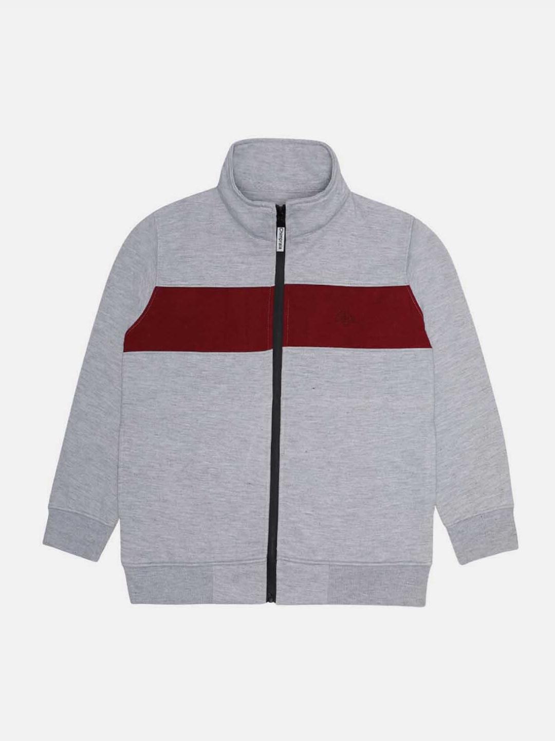 chimprala boys grey colourblocked lightweight antimicrobial crop outdoor sporty jacket with embroidered