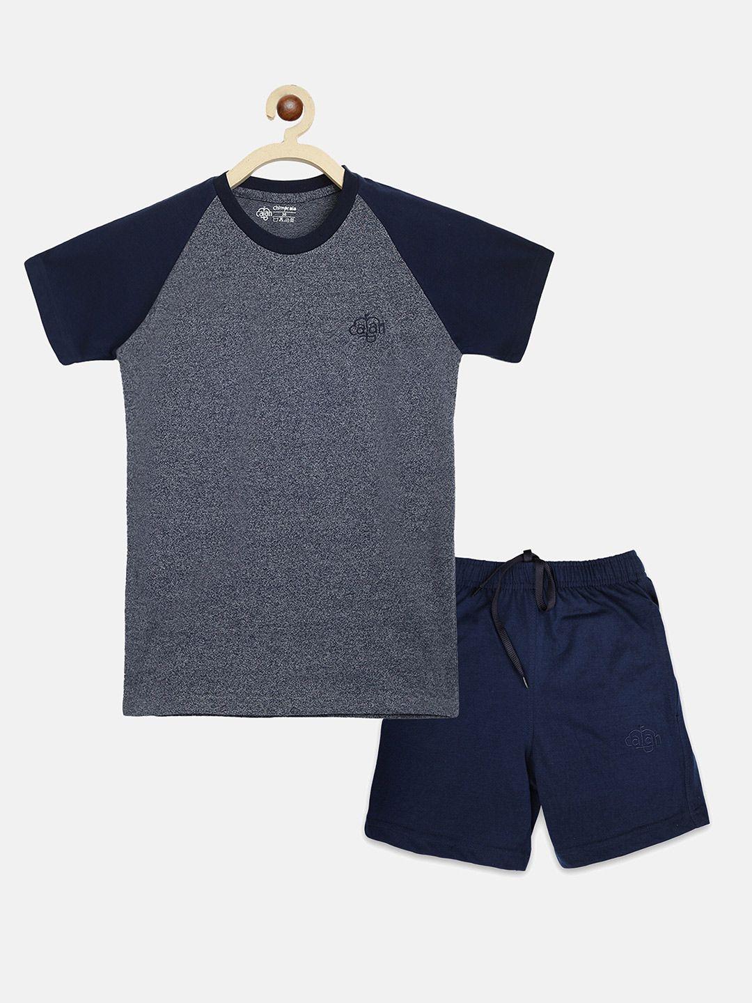 chimprala boys navy blue & grey colourblocked t-shirt with shorts