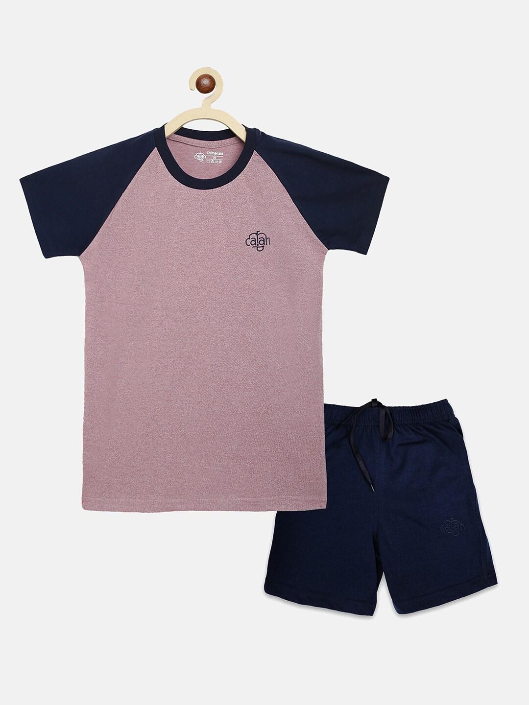 chimprala boys pink & navy blue t-shirt with shorts