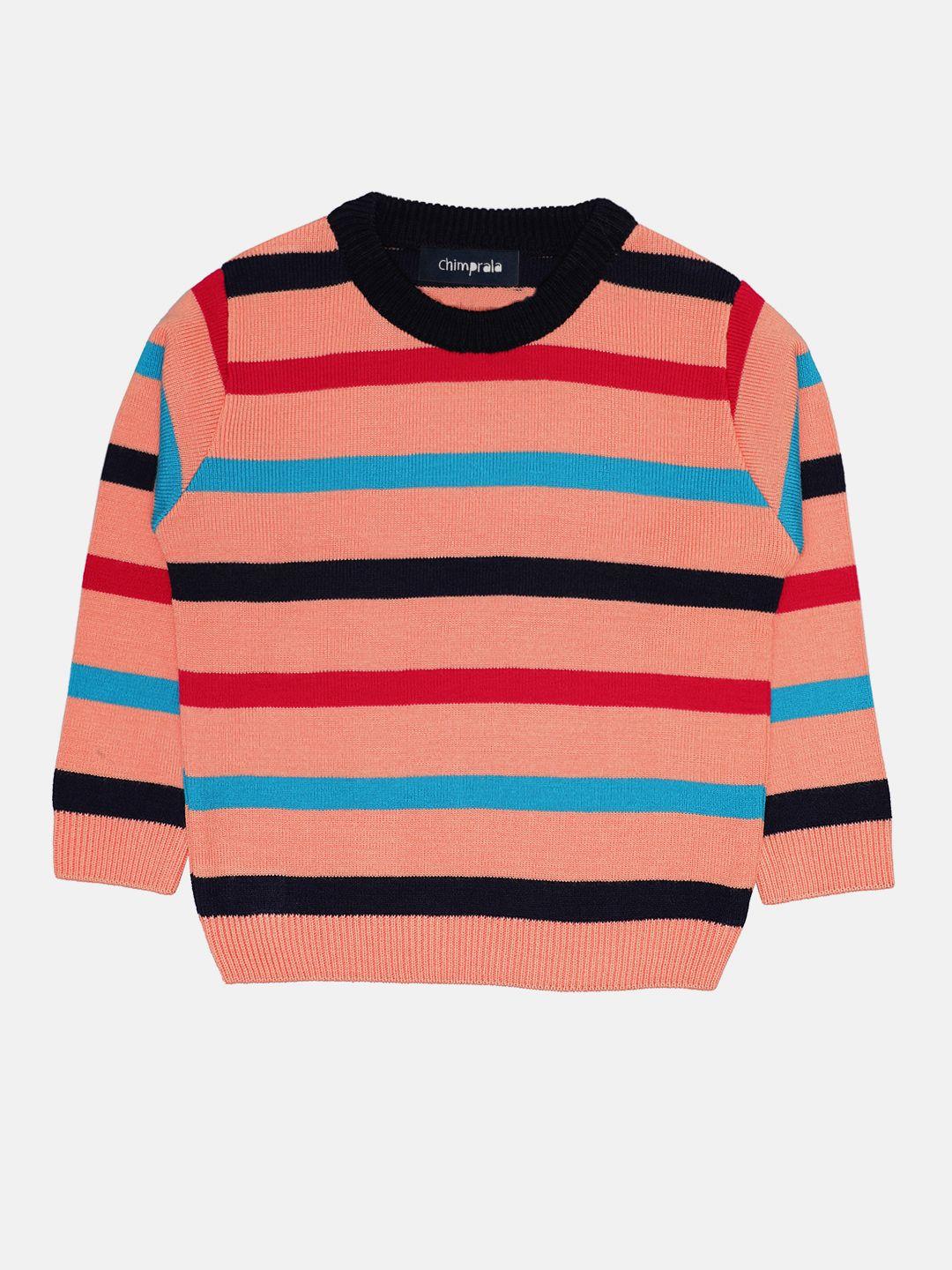 chimprala boys pink & red striped woolen pullover