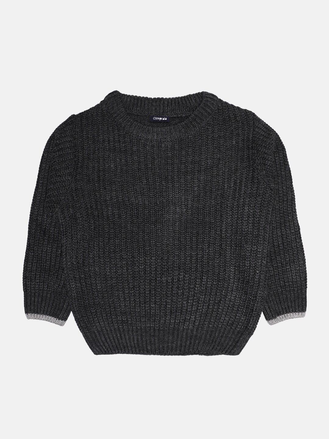 chimprala boys charcoal & grey cable knit pullover