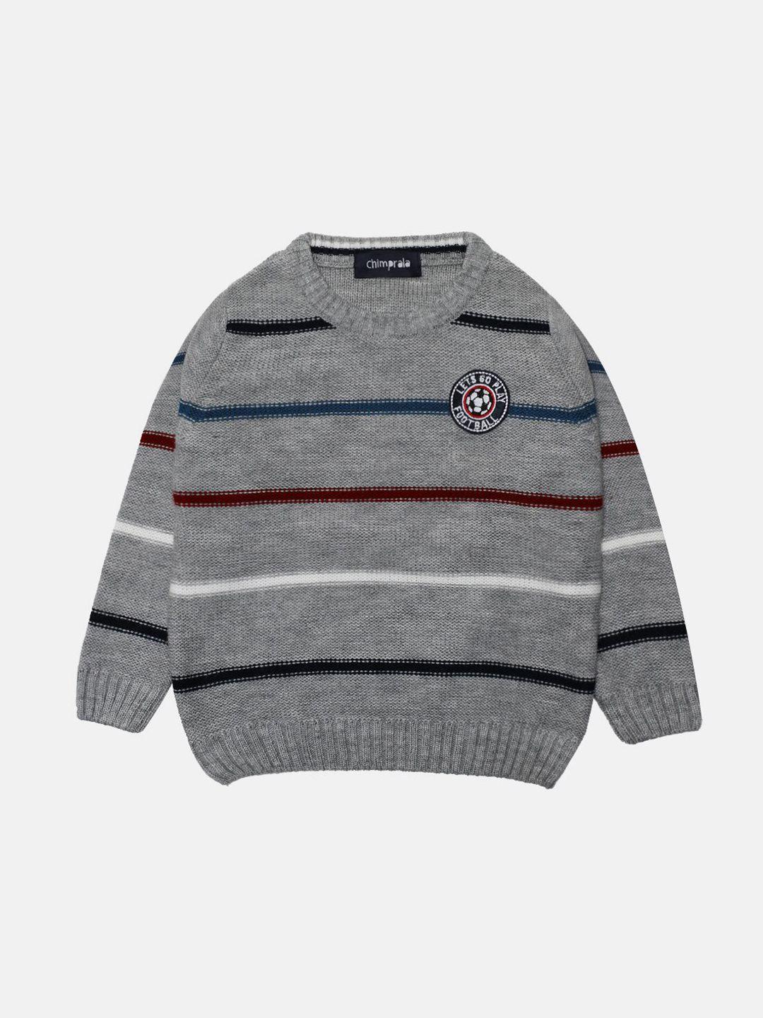 chimprala boys grey & maroon striped pullover