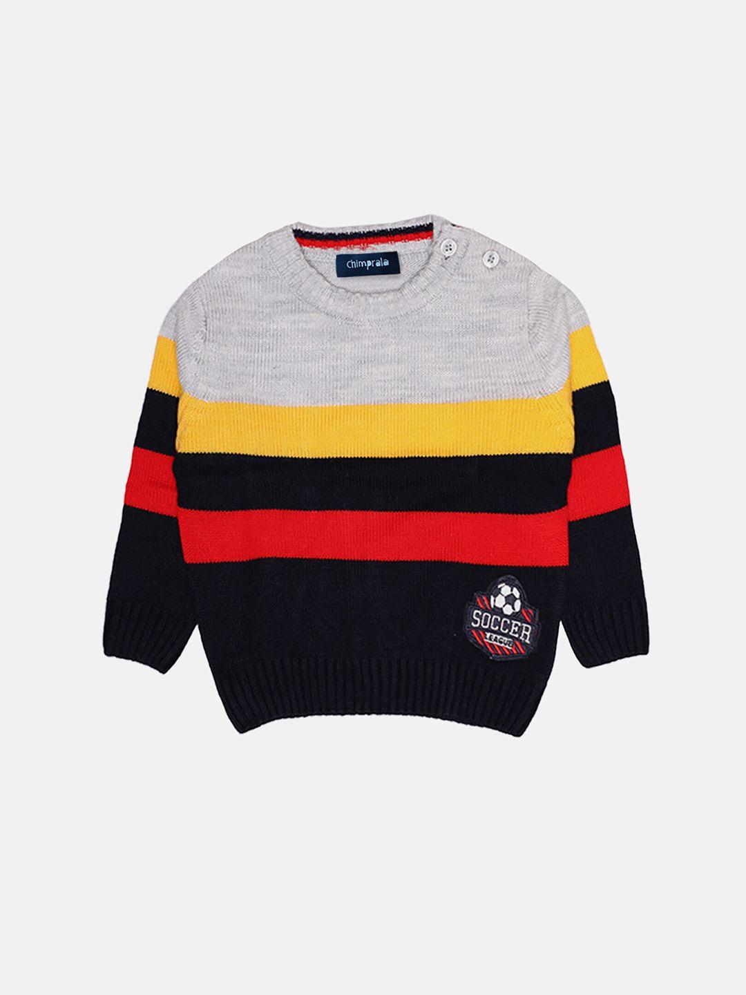 chimprala boys grey & yellow striped wool pullover sweater