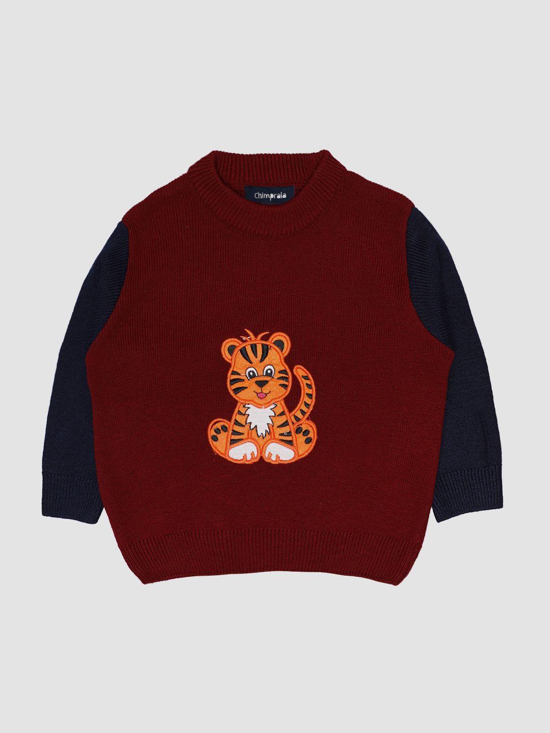 chimprala boys maroon & black animal woolen pullover