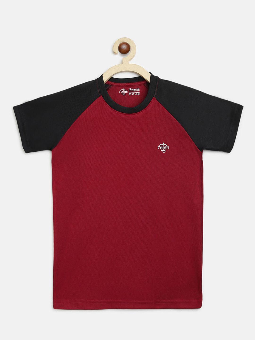 chimprala boys maroon colourblocked round neck  sports t-shirt