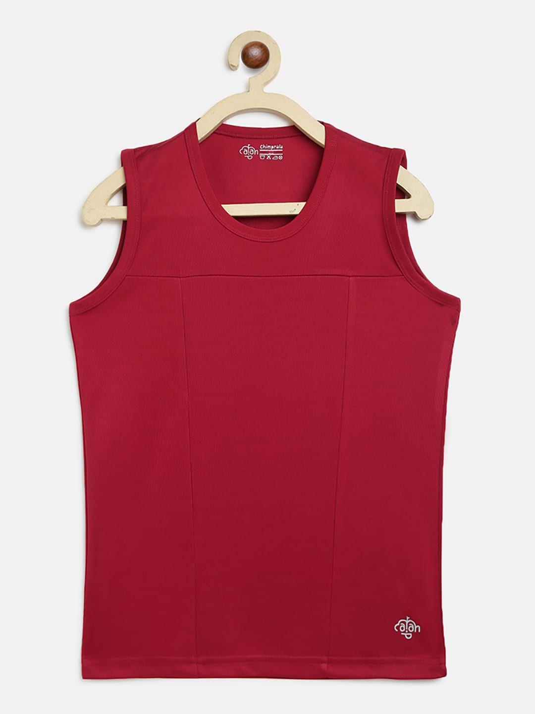 chimprala boys maroon solid round neck sleeveless vest sports t-shirt