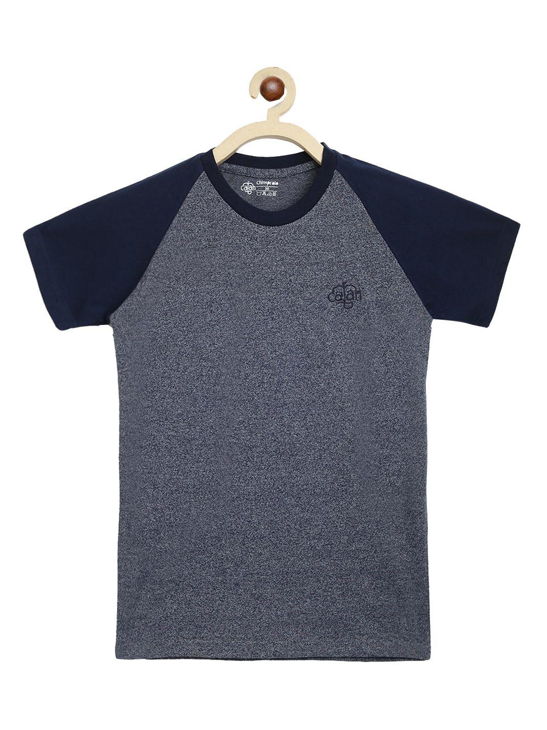 chimprala boys navy blue & denim solid round neck  sports t-shirt