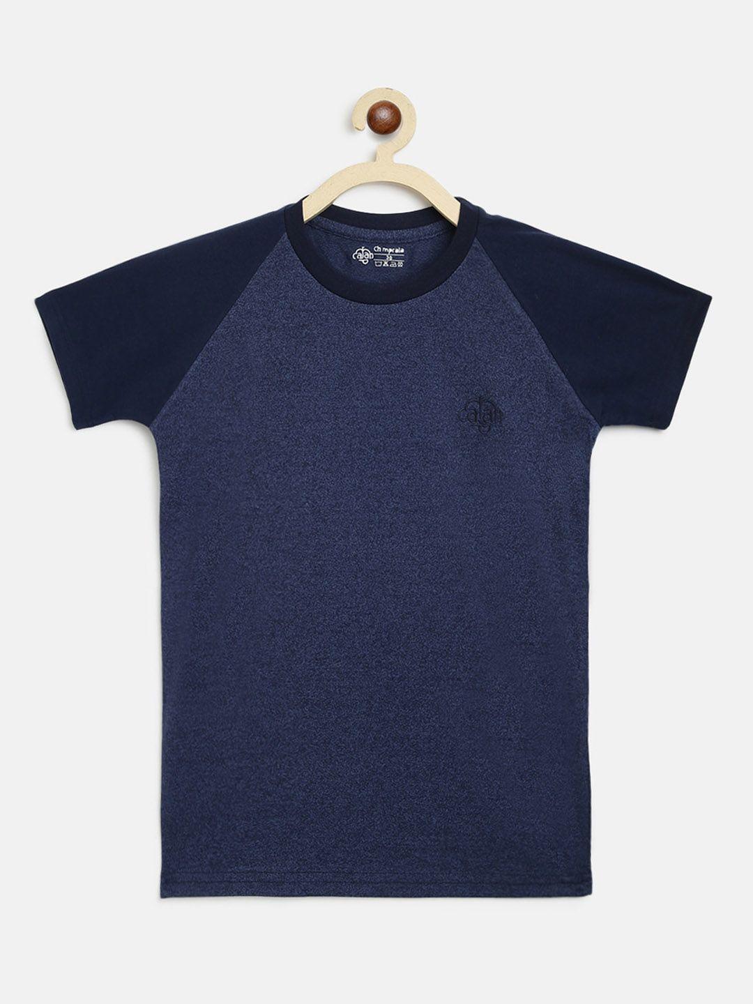 chimprala boys navy blue colourblocked round neck sports t-shirt