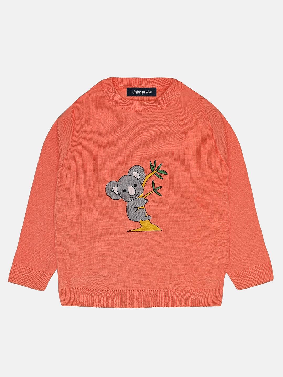 chimprala boys orange & grey animal printed woolen pullover