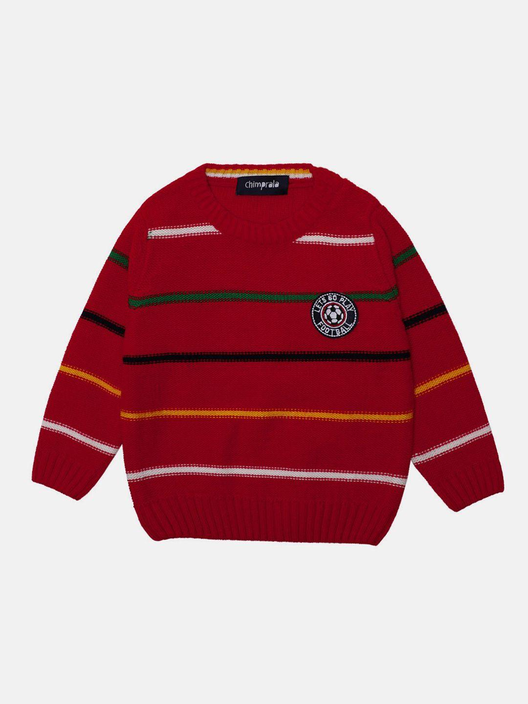 chimprala boys red & black striped woolen pullover