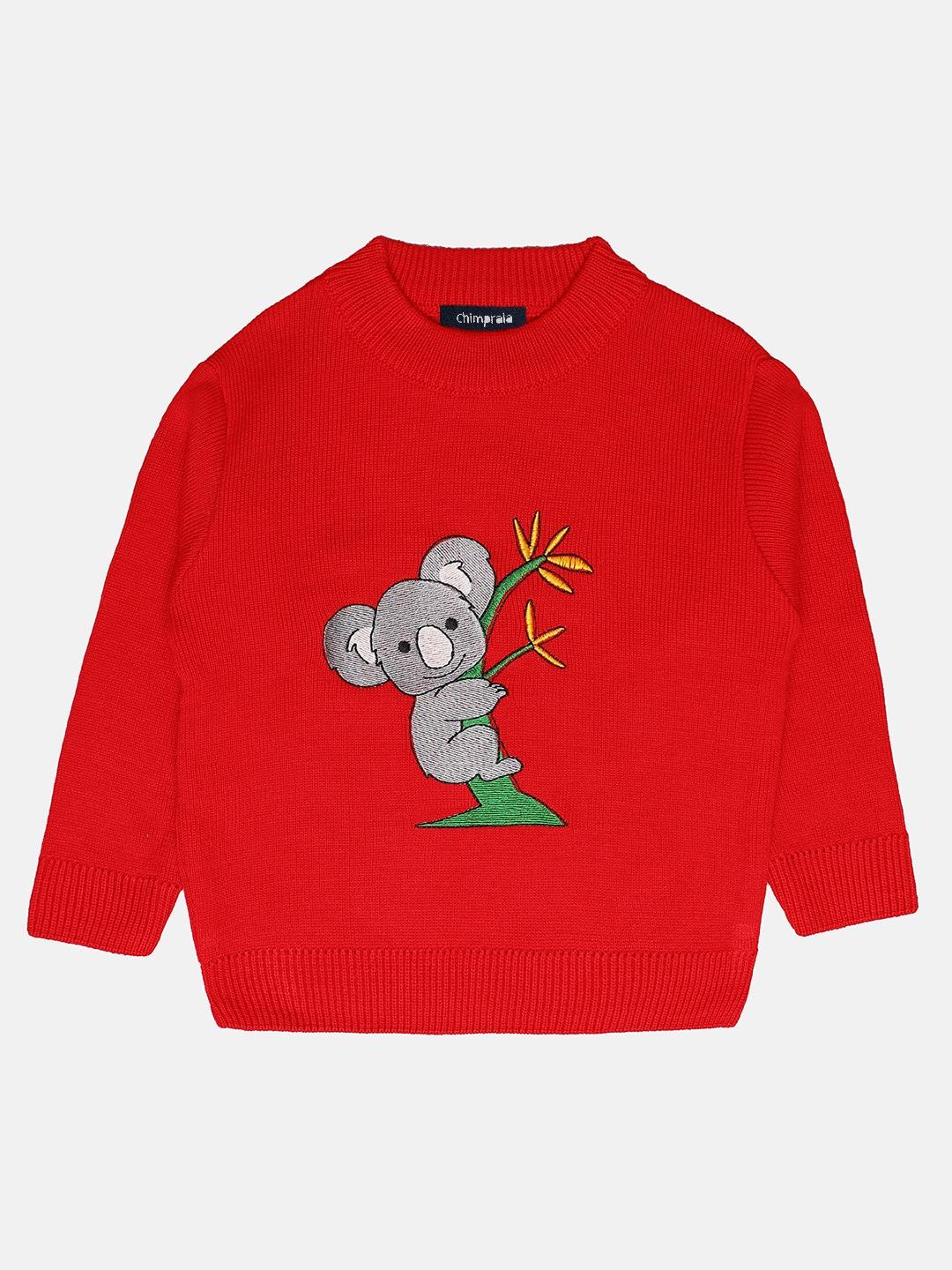 chimprala boys red & grey printed pullover