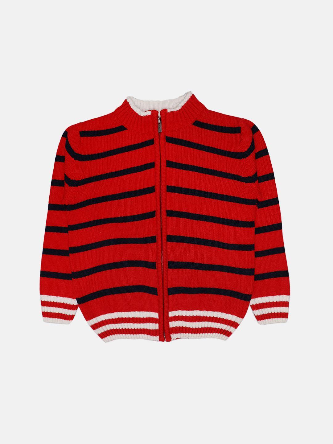 chimprala boys red & white striped woolen cardigan