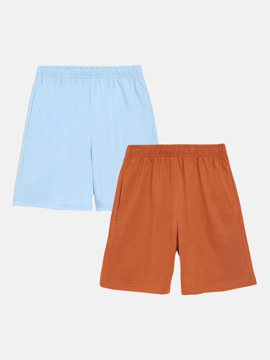chimprala boys set of 2 turquoise blue & brown cotton sports shorts