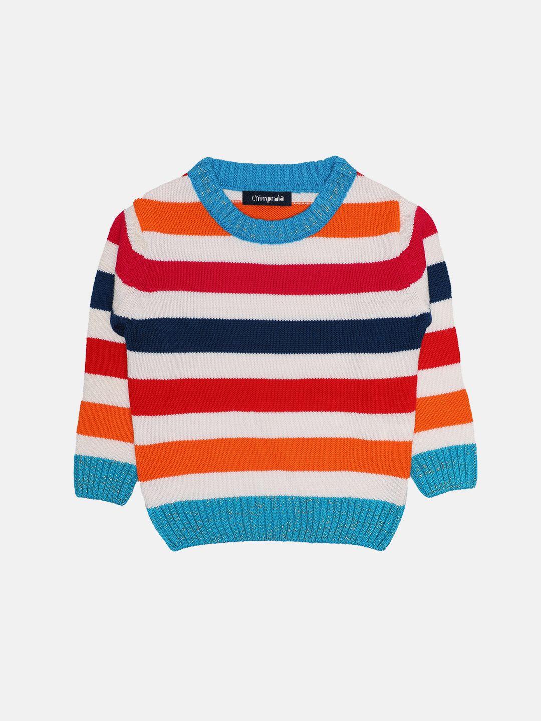 chimprala boys white & red striped woolen pullover