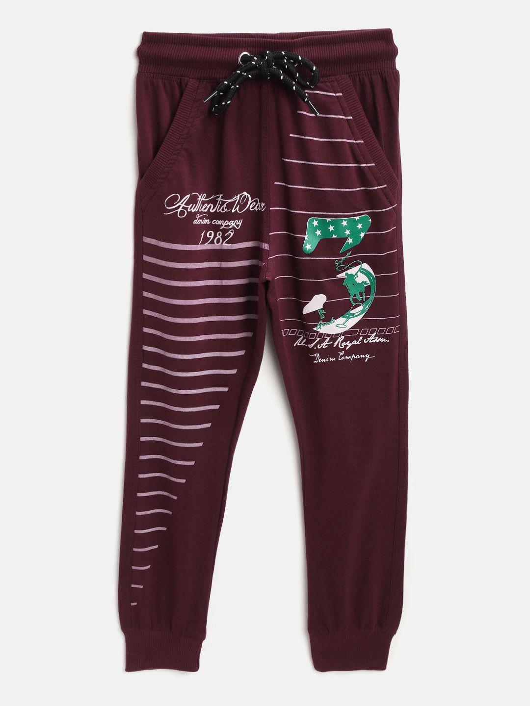 chimprala kids burgungy cotton printed antimicrobial joggers