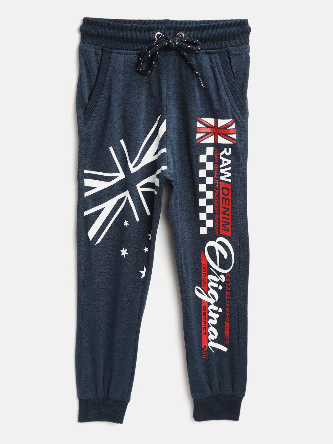 chimprala kids navy blue & white cotton flag of england printed antimicrobial joggers