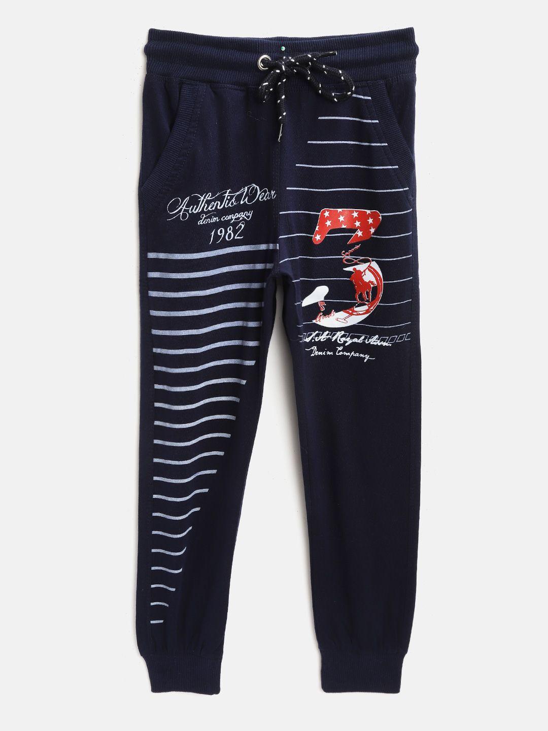 chimprala kids navy blue cotton printed antimicrobial joggers