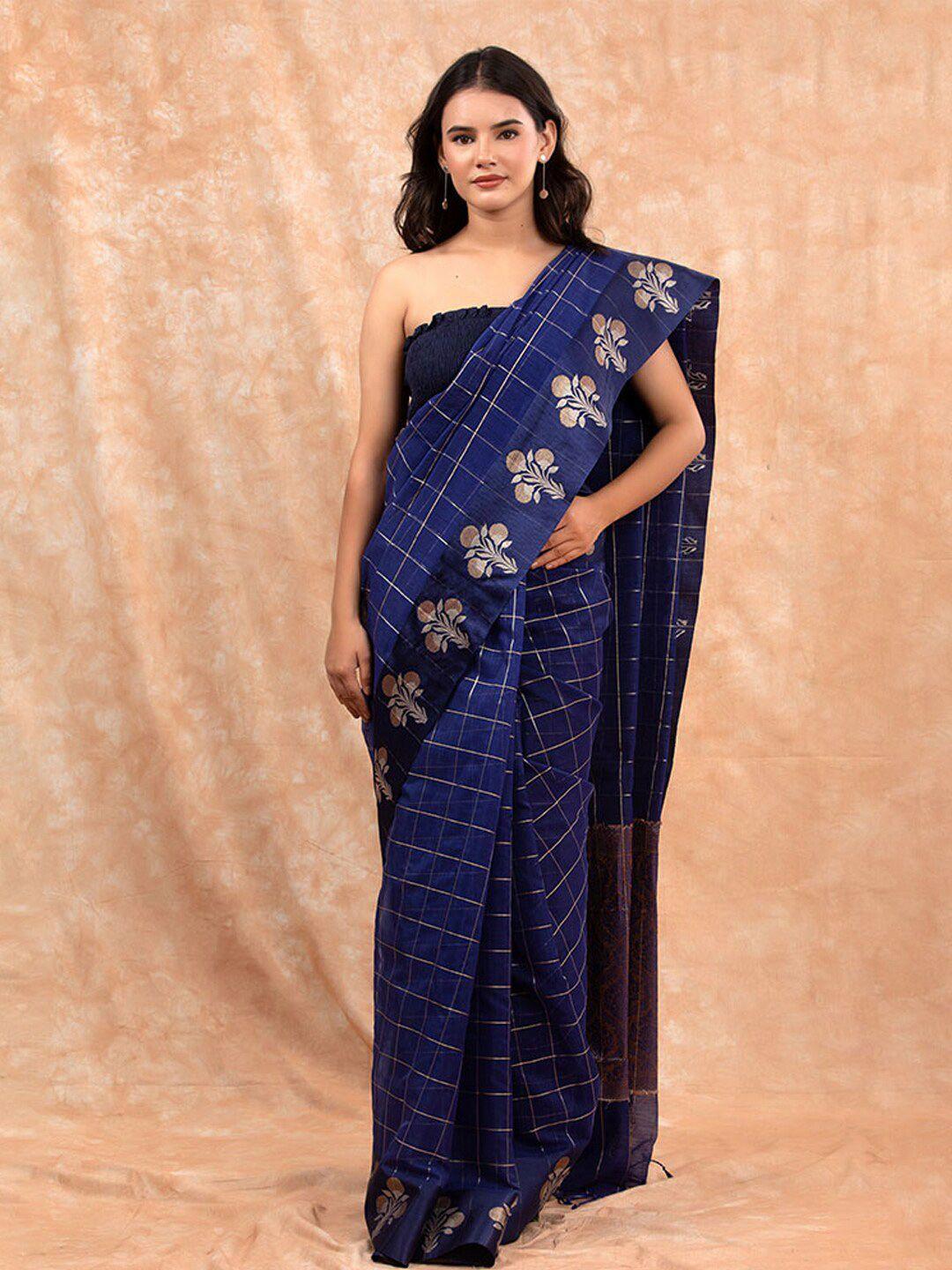 chinaya banaras checked zari pure cotton banarasi saree