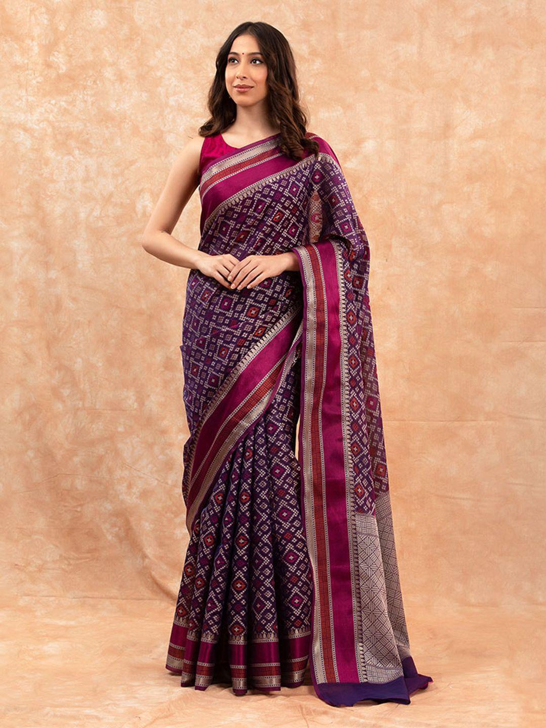 chinaya banaras geometrical printed zari pure cotton banarasi saree