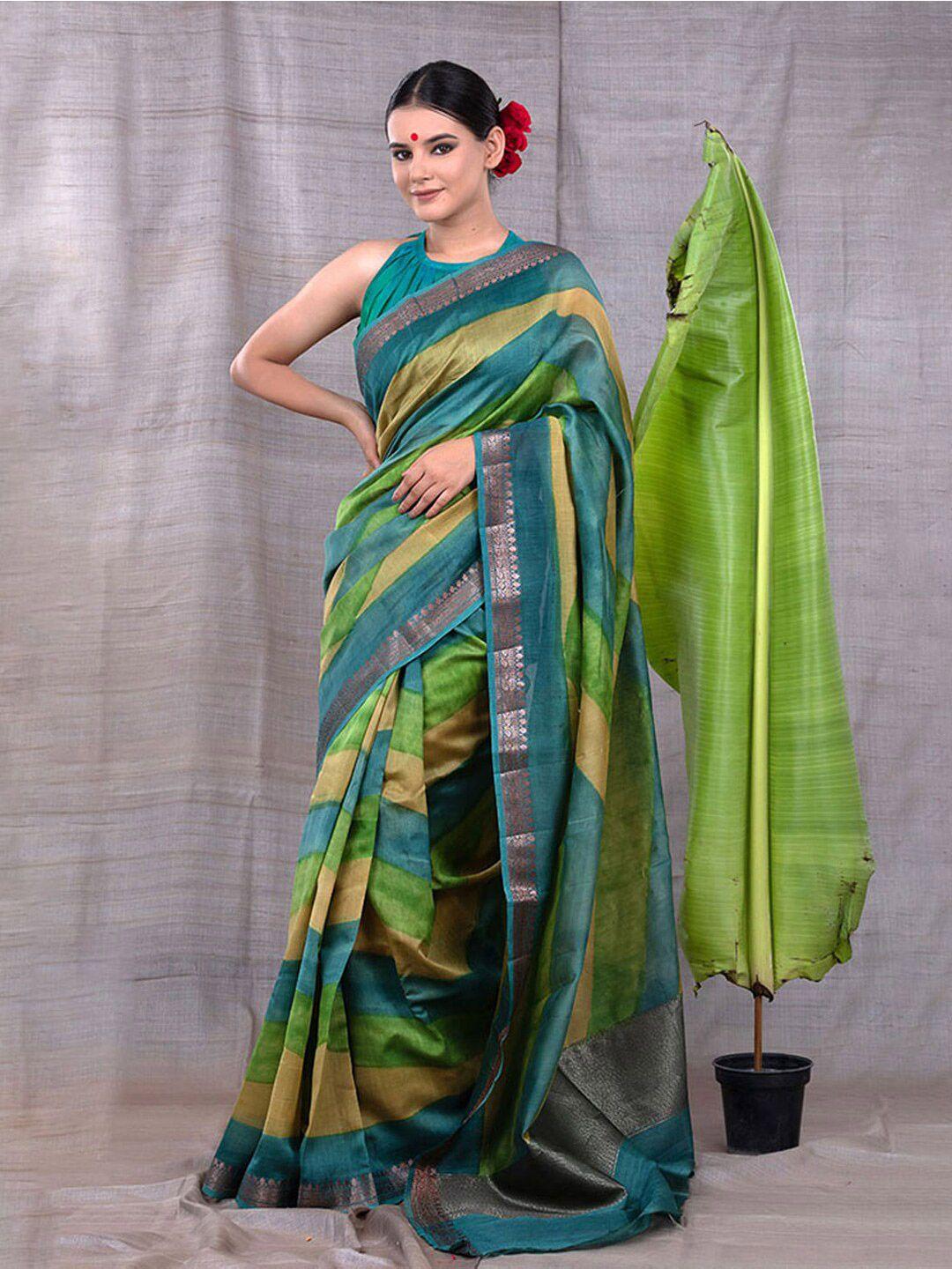 chinaya banaras striped printed woven design zari chanderi saree