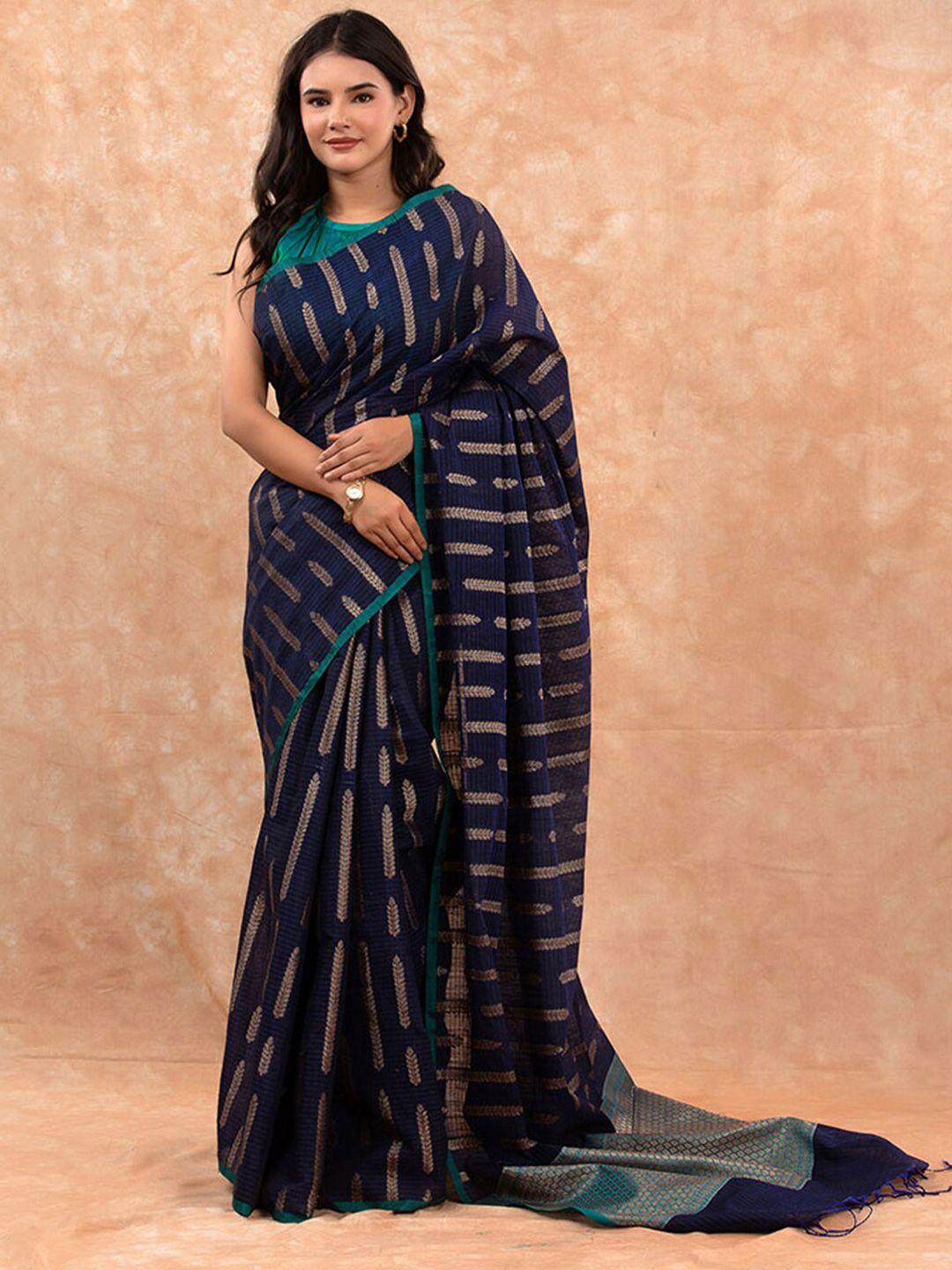 chinaya banaras striped woven design zari pure cotton banarasi saree