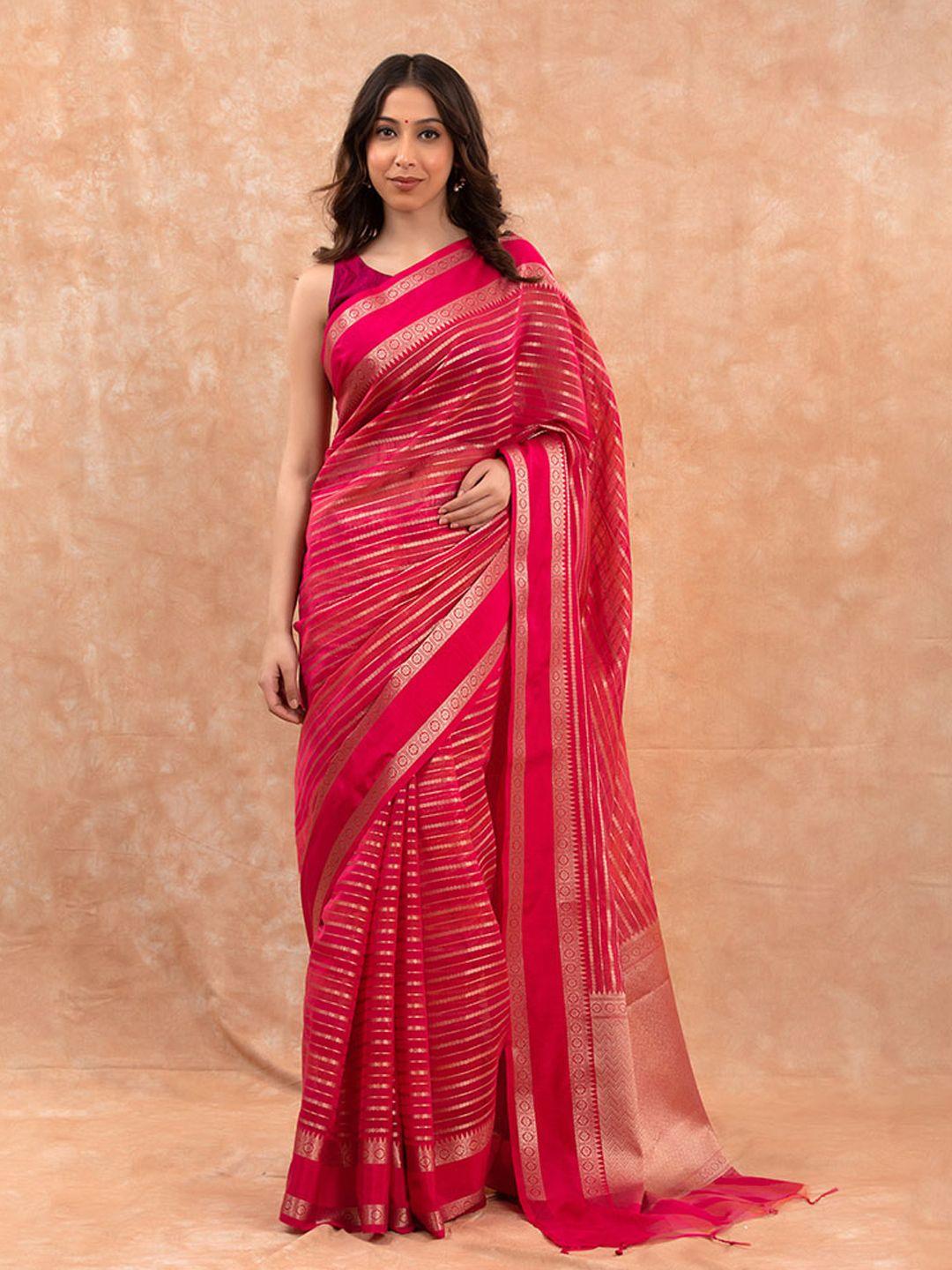 chinaya banaras striped woven design zari pure cotton saree