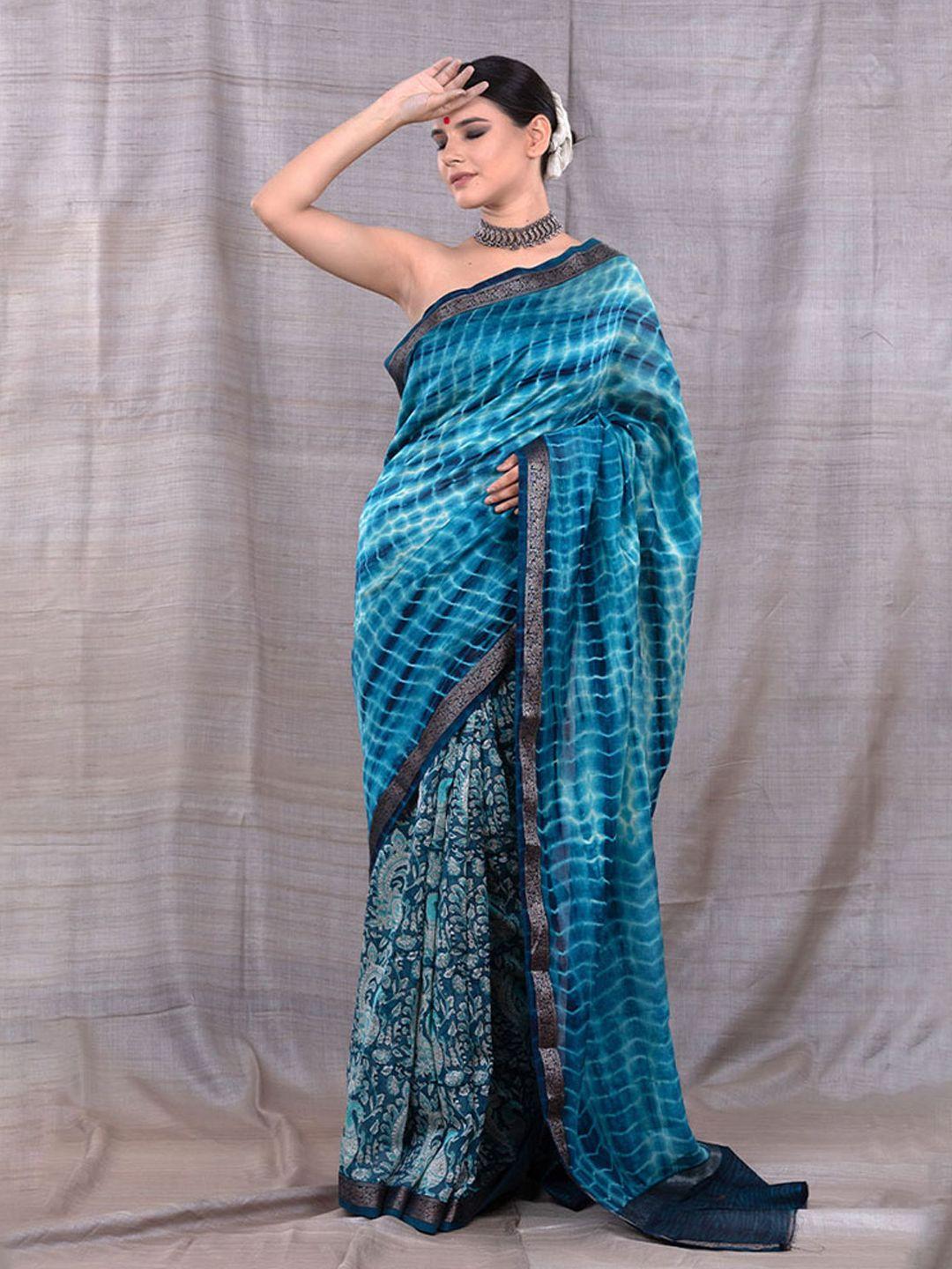 chinaya banaras tie and dye zari chanderi saree