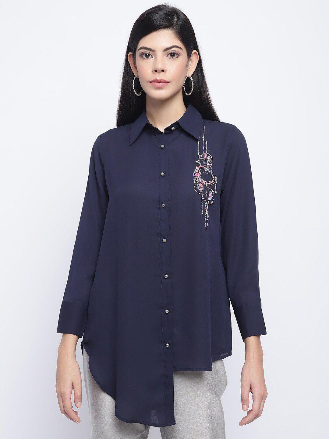 chique  opaque spread collar long sleeves casual shirt