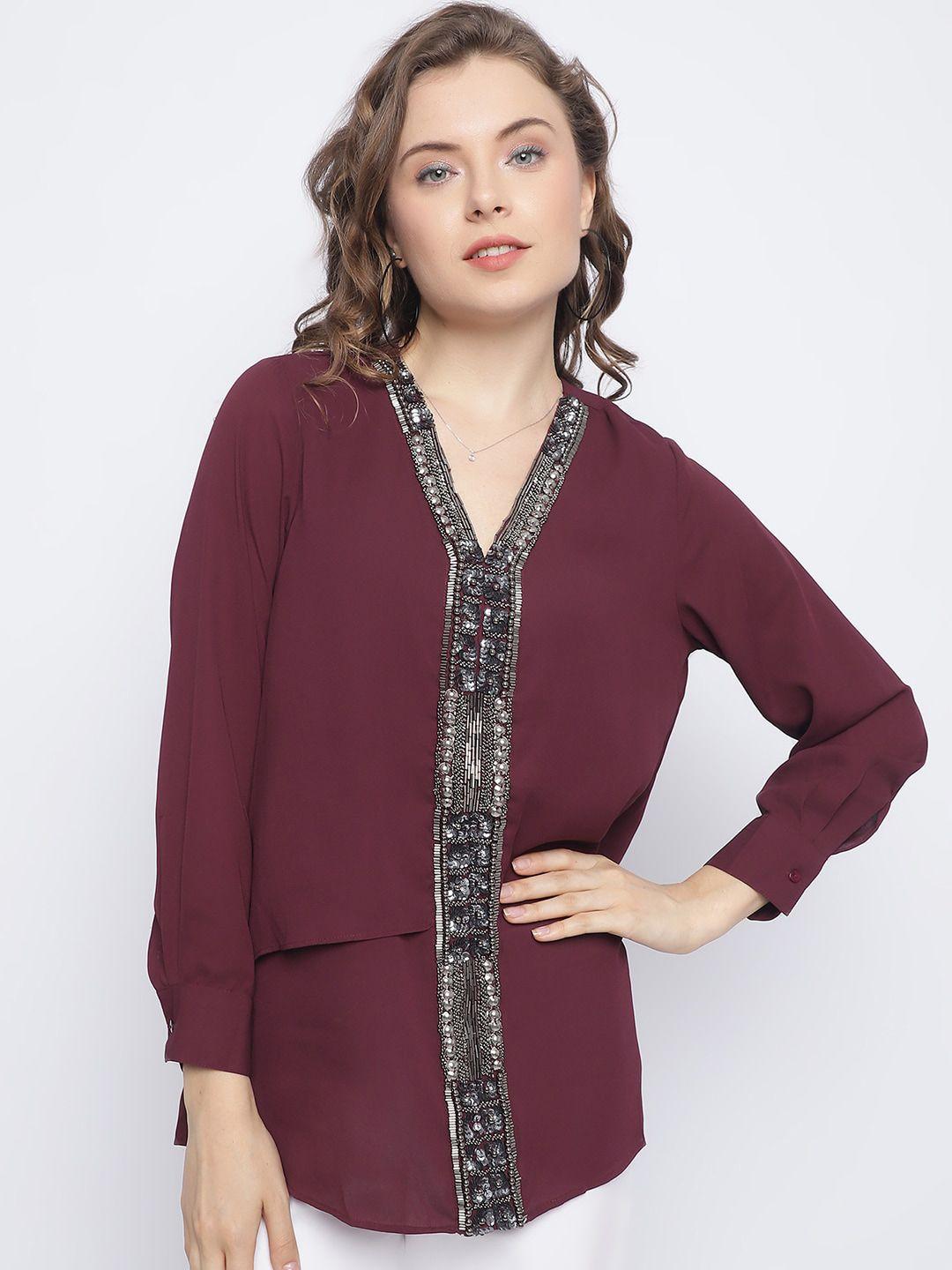 chique women maroon opaque party shirt