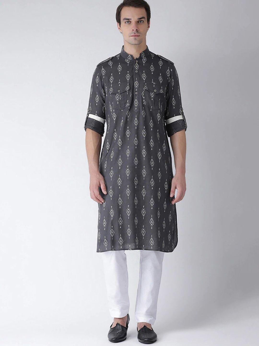 chitwan mohan ethnic motifs printed pure cotton pathani kurta with trousers