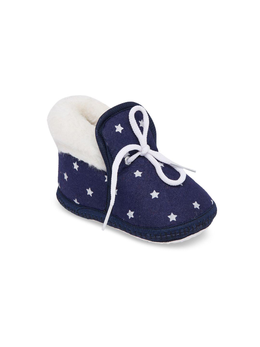 chiu infant kids navy blue & white printed booties