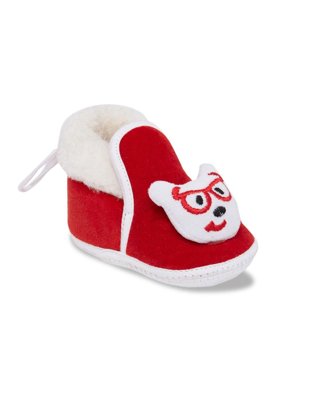 chiu infant kids red & white appliqued booties