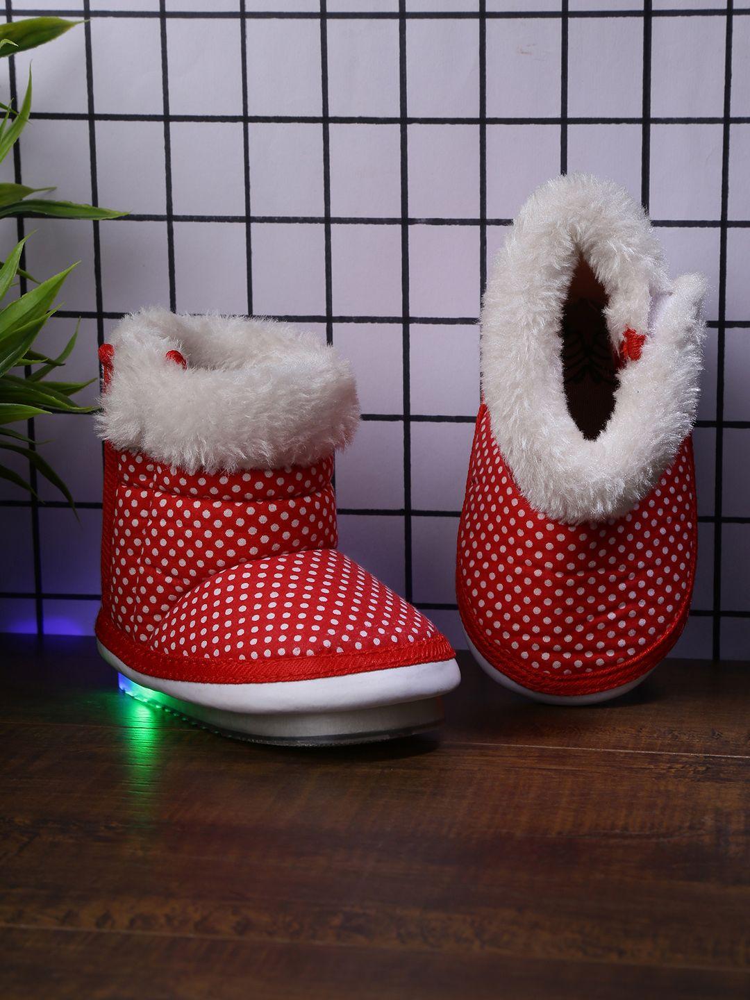 chiu kids red & white led flat boots