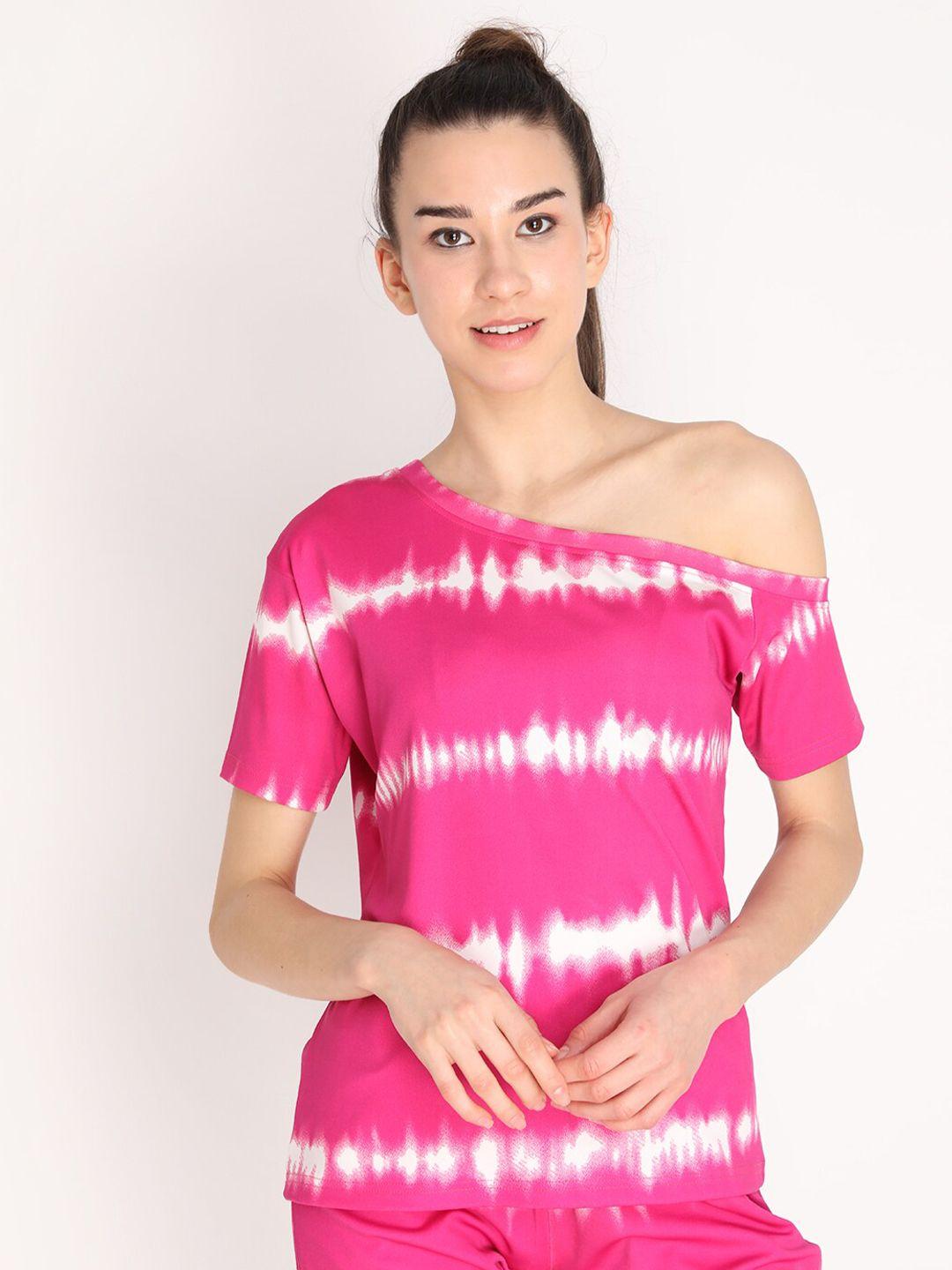 chkokko pink & white tie and dye one shoulder top