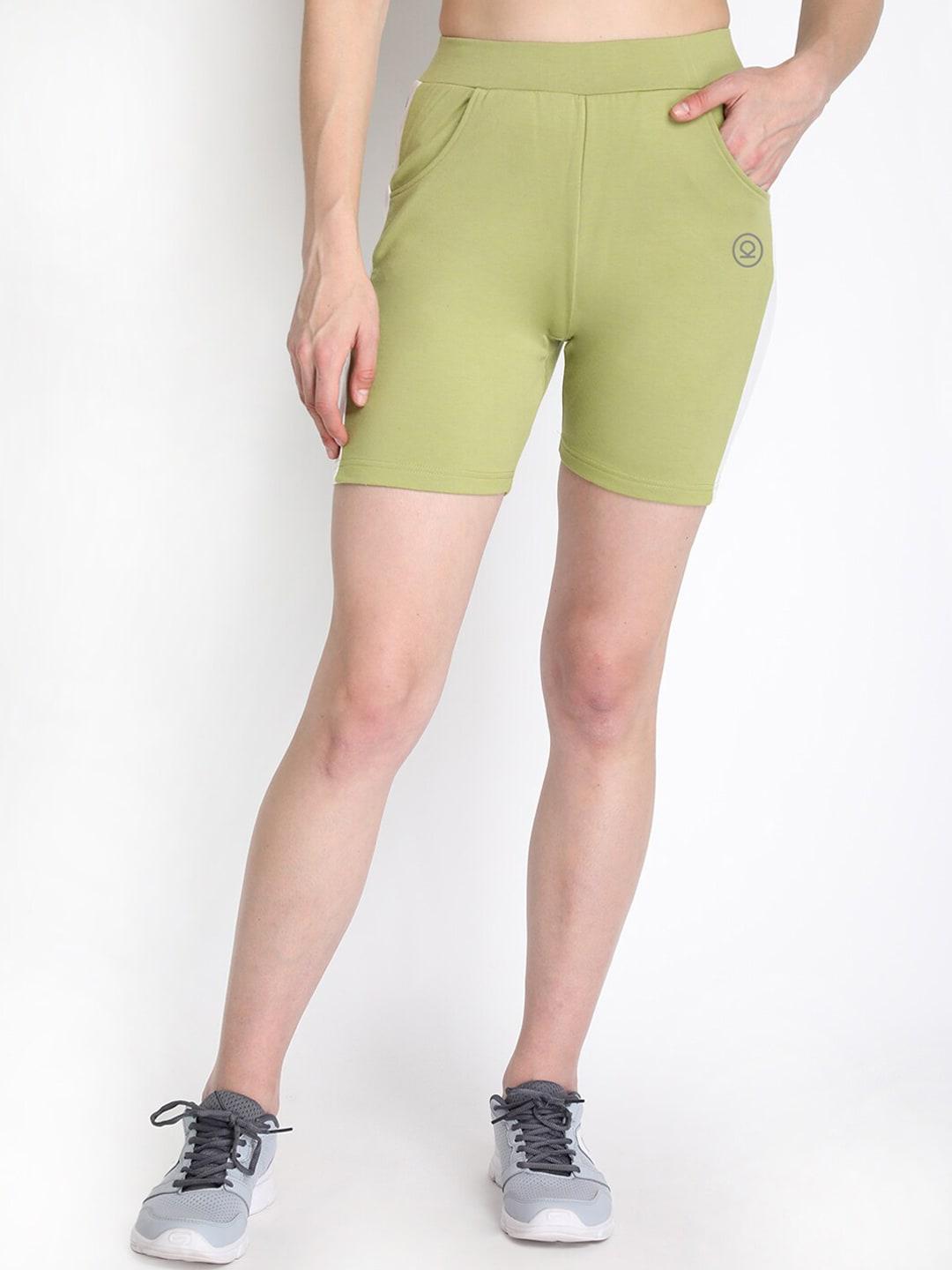 chkokko woman green slim fit training or gym sports shorts