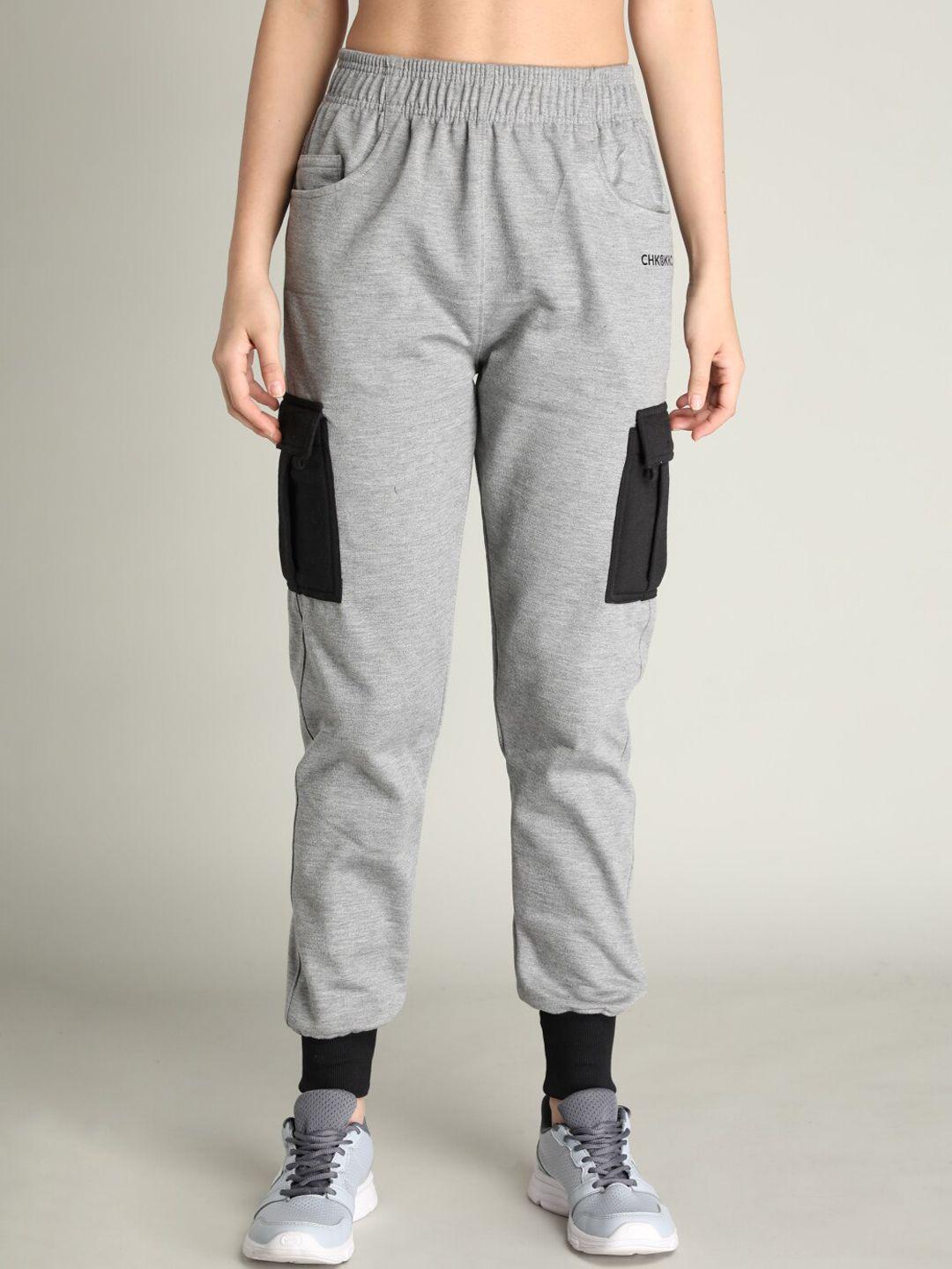 chkokko-women-black-&-grey-colourblocked-cotton-track-pants