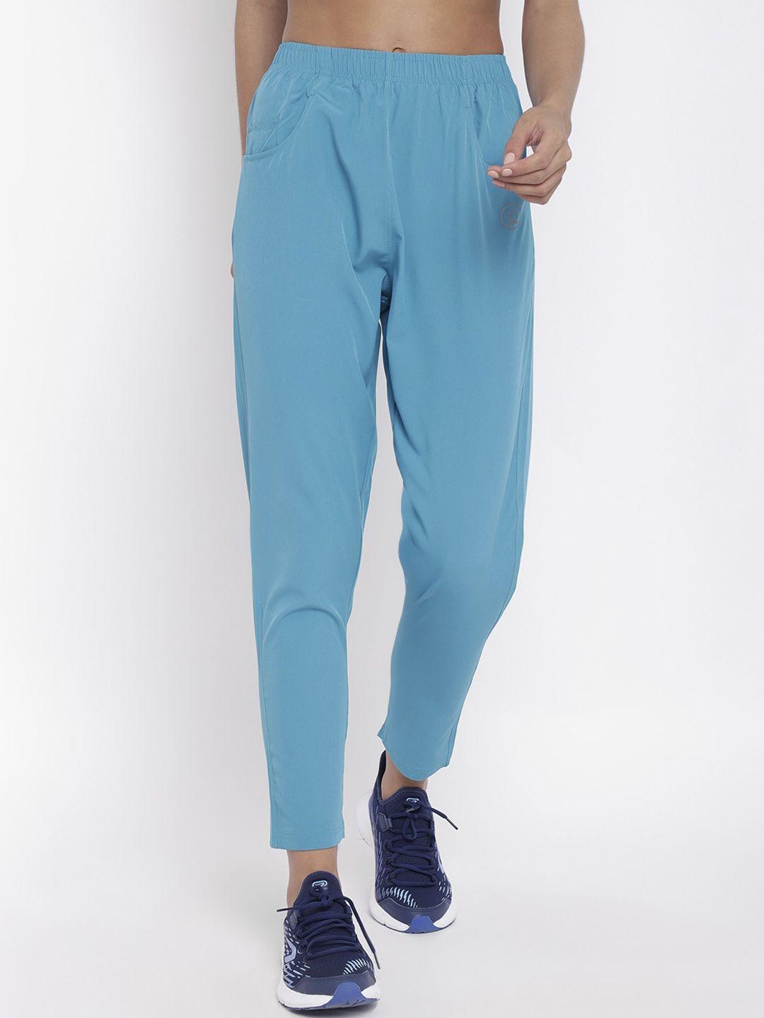 chkokko women blue solid mid rise trackpant
