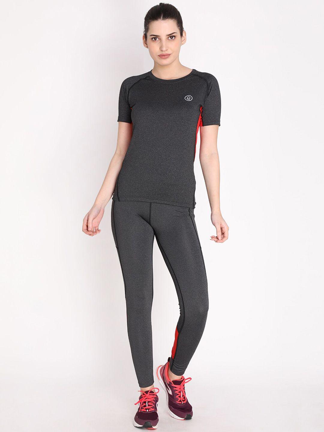 chkokko women charcoal  grey & red solid tracksuit