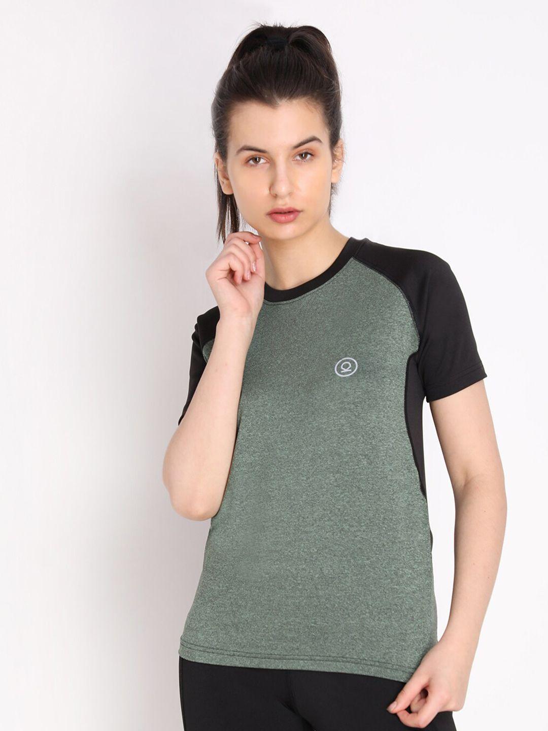 chkokko women green & black colourblocked outdoor t-shirt