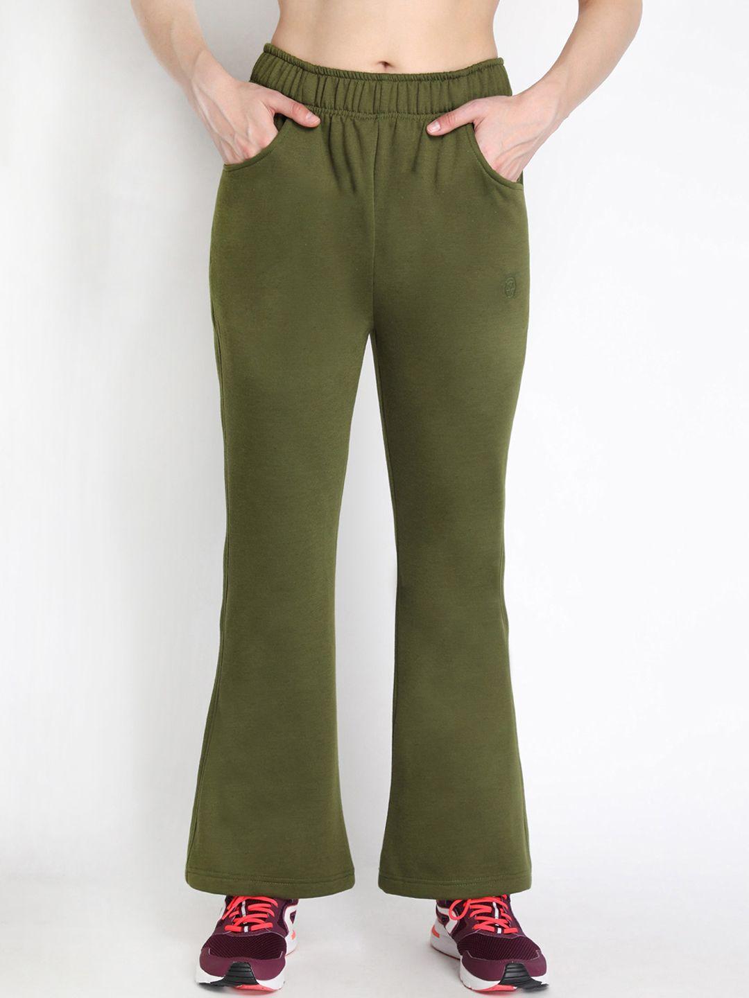 chkokko women green solid bootcut fit track pants